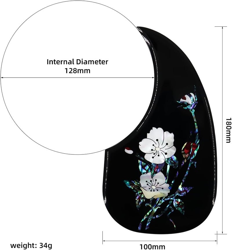 Domofa Acoustic Guitar Pickguard Thick Pick Guard Inlaid Abalone Flower for Most Martin Acoustic Guitar (Black) - Image 2
